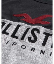 Hollister Black And Heather Grey Applique Logo Graphic Tee